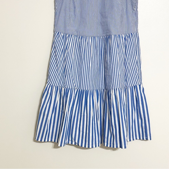 J. Crew Tiered Popover Blue Striped Classic Ruffle Cotton Dress in Cotton Poplin - Picture 4 of 12